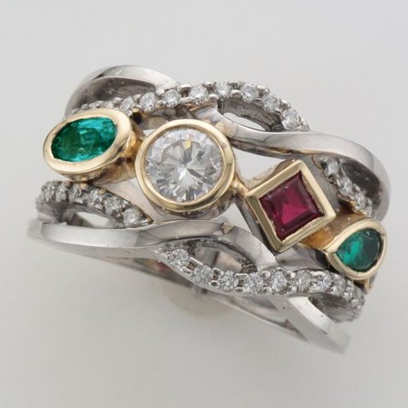 "925 Silver Plated Tricolor 3A CZ Eternity Diamond Ring, - Picture 5 of 7